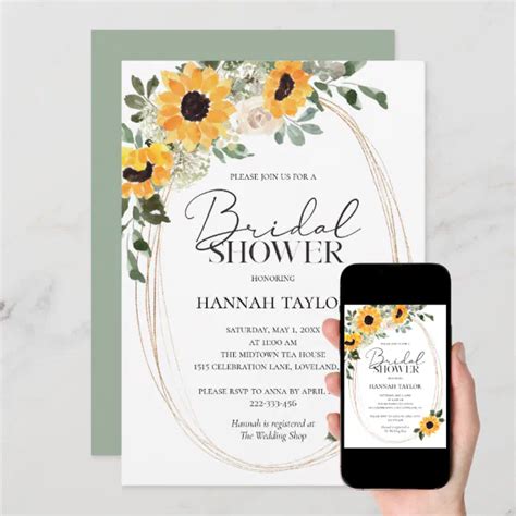 Elegant Sunflowers Eucalyptus Bridal Shower Invitation Zazzle