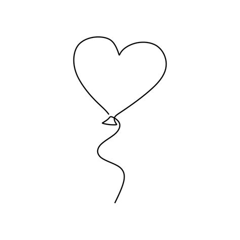 Heart Shaped Balloon Continuous Drawing Line Art Style Vector