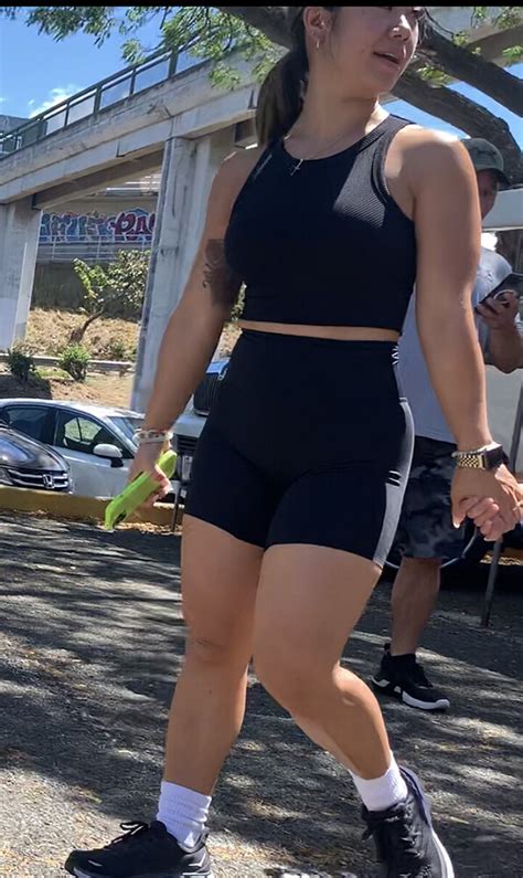Thick SWEATY Tattooed ASIAN Ass CHEEKS In Crop Top And Tight Spandex SHORTS Spandex Leggings