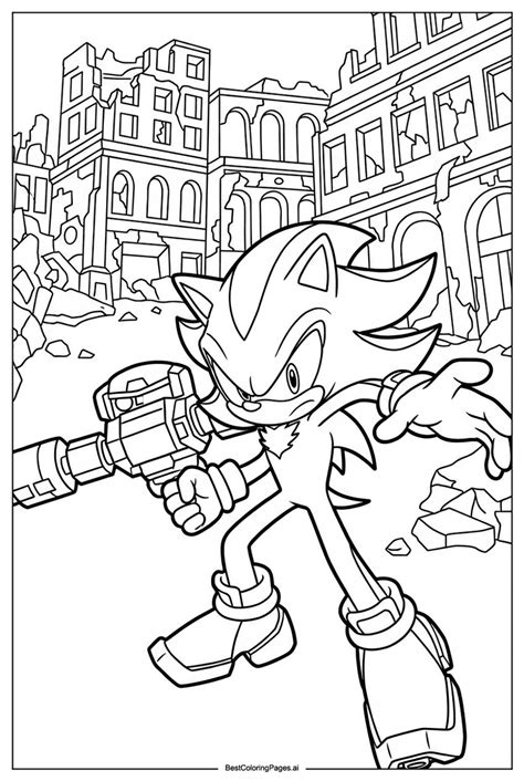 Shadow The Hedgehog In Battle Coloring Page Free Printable