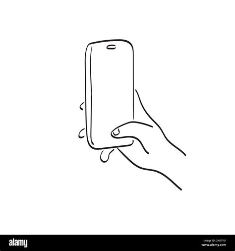 Line Art Closeup Hand Holding Smartphone With Blank Space Illustration