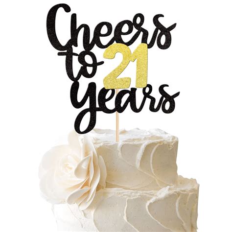 1 Pack Cheers To 21 Years Cake Topper Black And Gold Glitter Assembled 21st Birthday Cake Pick