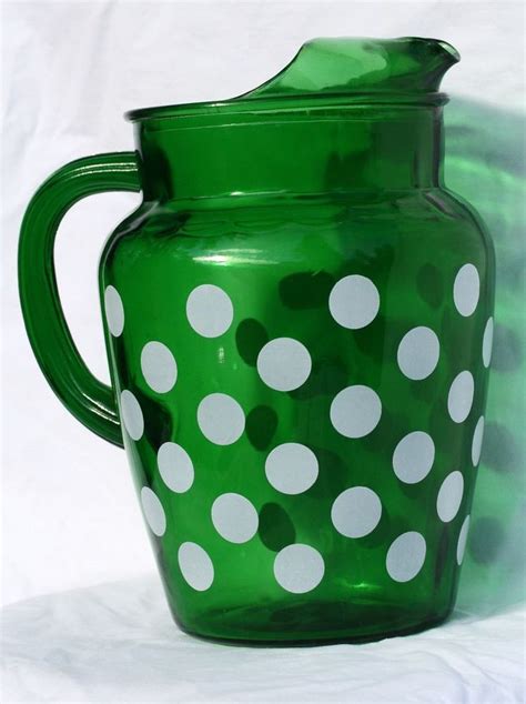 Vintage Forest Green Pitcher With White Polka Dots 8 34 Pitcher