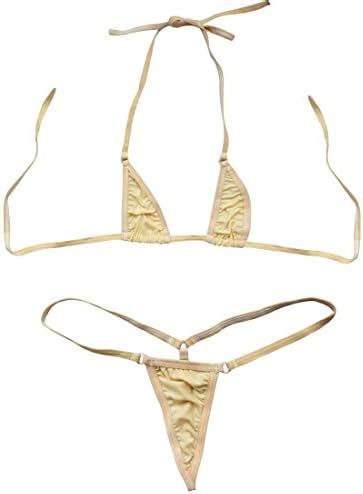 Amazon Yoojoo Women Micro G String Bikini Piece Sliding Top Thong Small Bra Swimsuit Set