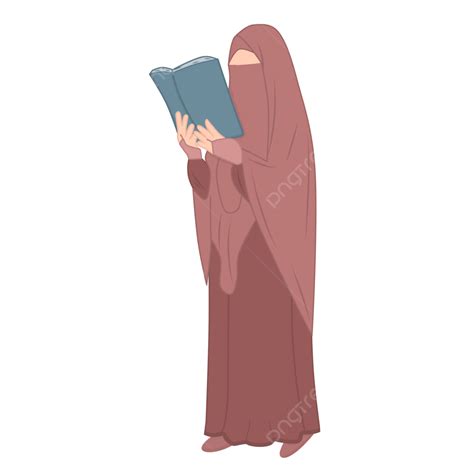 Niña Hijab Lee Un Libro Musulmán De Dibujos Animados Png Ilustración