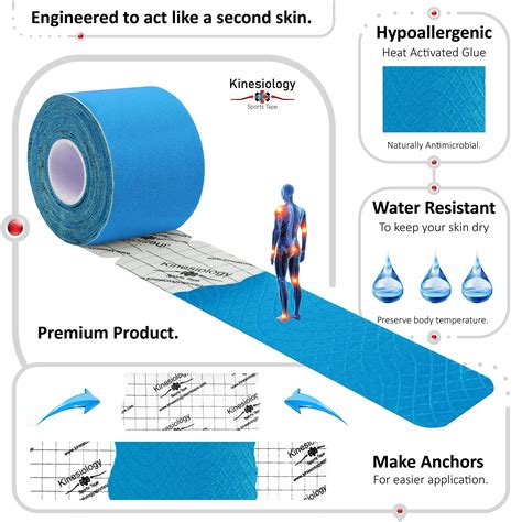 Blue Kinesiology Tape Pre Cut with Dispenser - Athletic Sports Tape