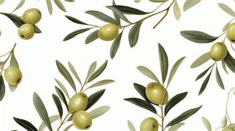 Seamless Vector Texture Of Hand Drawn Olive Branch Pattern Background