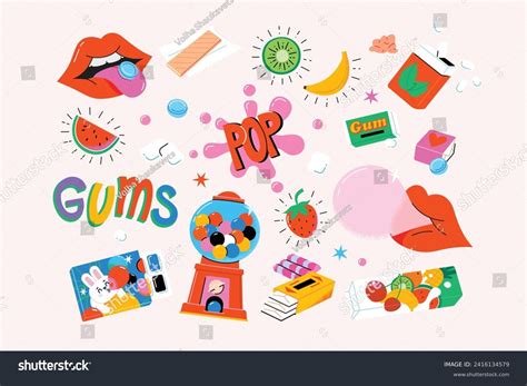 Abstract Funny Cute Gums Bubbles Elements Stock Vector Royalty Free