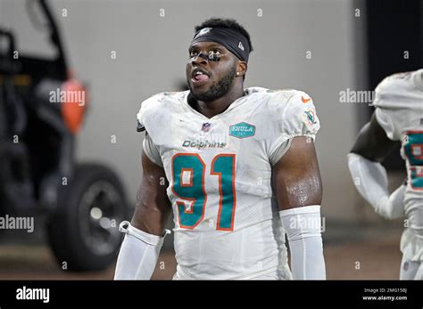 Miami Dolphins Defensive End Emmanuel Ogbah 91 Walks To The Locker