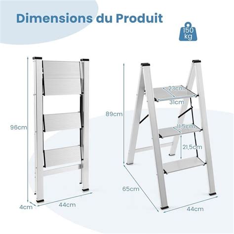 GOPLUS Escabeau Pliable à 3 Marches 65x44x89CM Charge 150KG Cadre en