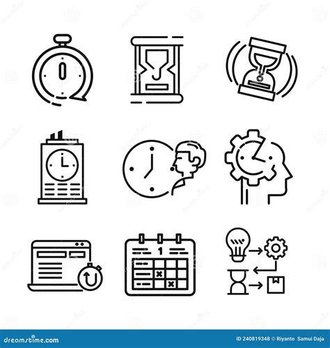Time and Date Icon Set Black and White Illustration Stock Vector