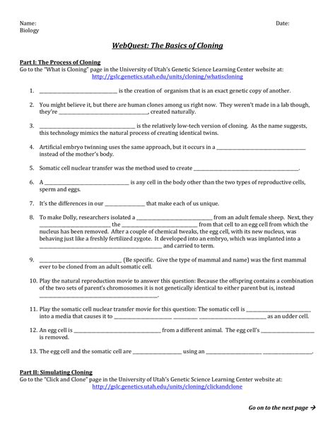 Answers To Cloning In Focus Webquest