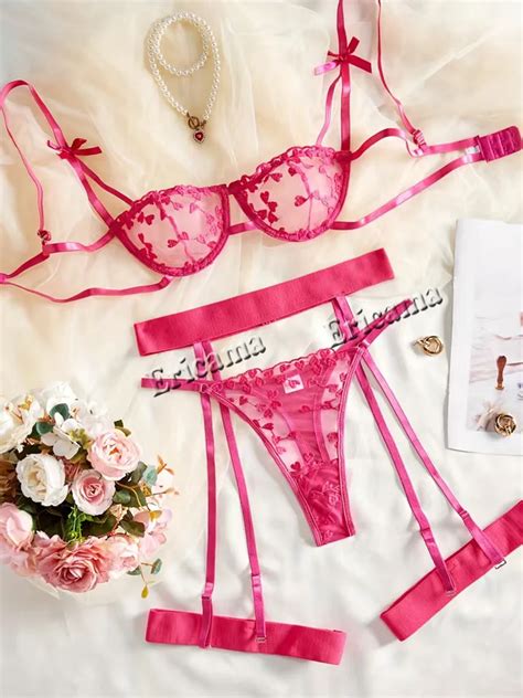 Transparent Floral Sexy Bra Set Three Pieces Exquisite Lace Lingerie