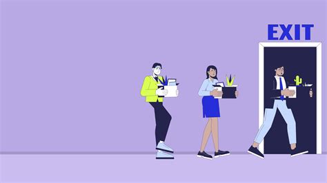 Diverse group of employees leaving company line cartoon animation