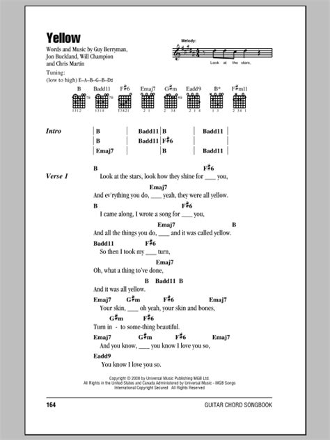 Yellow Guitar Chords Lyrics Zzounds