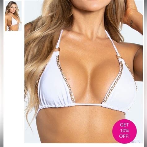 Yandy Swim Nwt Yandy White Double Gold Chain Triangle String Bikini Top Medium Poshmark