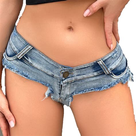 Jwzuy Womens Nightclub Denim Shorts High Cut Thong Hot Jeans Shorts Party Mini Denim Shorts Blue
