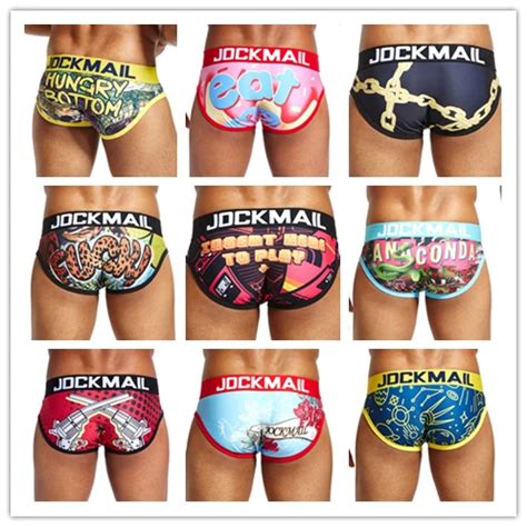 JOCKMAIL Playful Fun Sexy Men Underwear Print Underpants Ice Silk Briefs Cueca Gay Male Panties