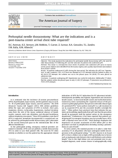 Pdf Prehospital Needle Thoracostomy What Are The Indications And Is