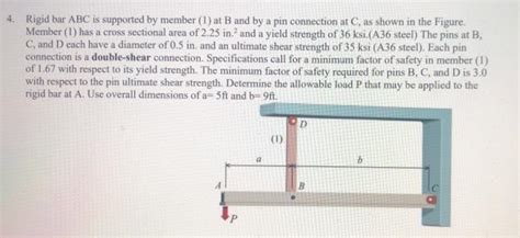 Solved 4. Rigid bar ABC is supported by member (1) at B and | Chegg.com