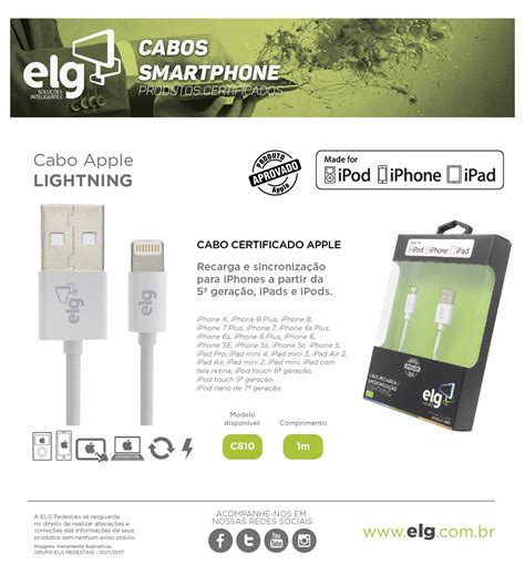 Cabo Usb Para Lightning Cert Apple M Branco C Elg Bt Un