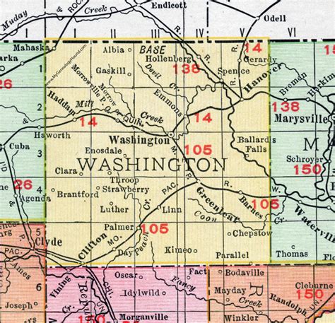 Washington County, Kansas, 1911, Map, City of Washington, Hanover, Clifton