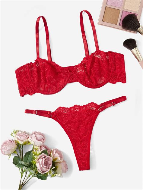 FloralLove Floral Lace Underwire Lingerie Set SHEIN USA