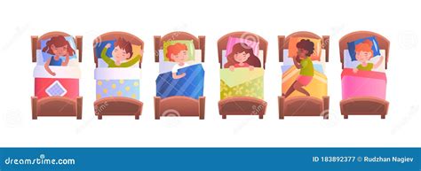 Sex Olika Barn Som Sover I S Ngen Vektor Illustrationer Illustration Av Svart Vila