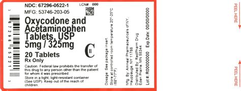 Oxycodone And Acetaminophen Tablets Usp 5 Mg 325 Mg Cii