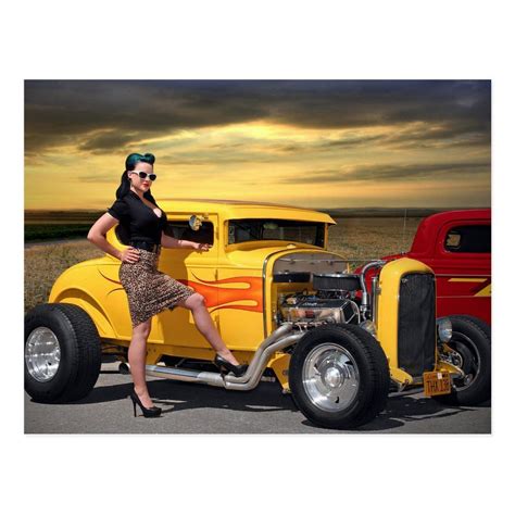 Rockabilly Garage Hot Rod Pin Up Car Girl Postcard Artofit