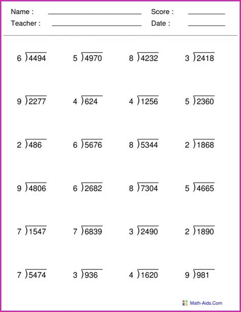 Printable 6th Grade Math Worksheets Division Worksheet Resume Examples