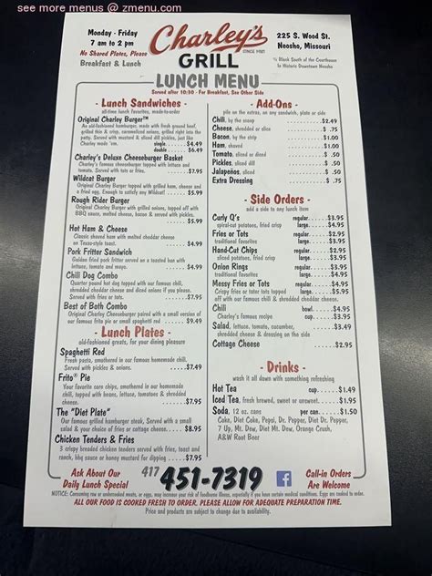 Online Menu Of Charleys Grill Restaurant Neosho Missouri 64850 Zmenu