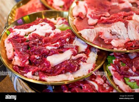 Fresh Hot Pot Dishes Freshly Cut Yellow Beef Stock Photo Alamy