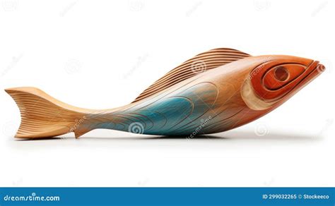 Colorful Wooden Fish Sculpture With Hair And Wings Stock Illustration