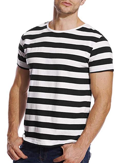 LELINTA Striped T Shirt For Men Crew Neck Tee Stripe Slim Fit Cotton