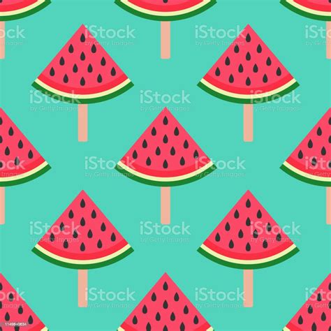 Seamless Background With Watermelon Watermelon On A Stick Vector Illustration Bright Pattern On