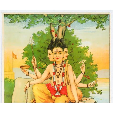 1920 Indian Offset Lithography Seated Dattatraya Seated Three Headed