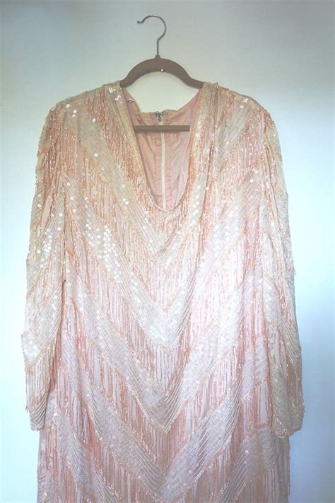 Vintage Glam Pink Flesh Nude Beaded Sequined Chevron Gem