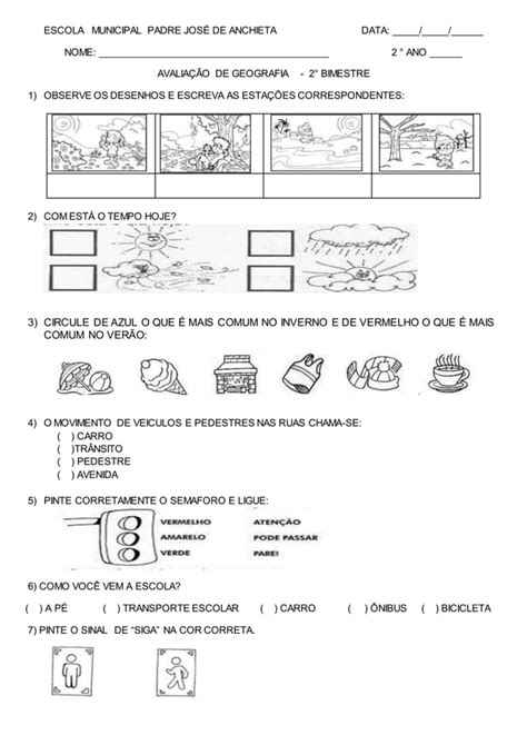 Avaliação de Geografia para alunos do 2o ano | PDF