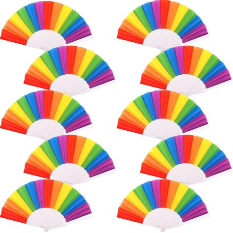 Rainbow Folding Fans Handheld Rainbow Fans 10 Pack Gay Pride Plastic