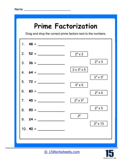 Prime Factorization Worksheets 15