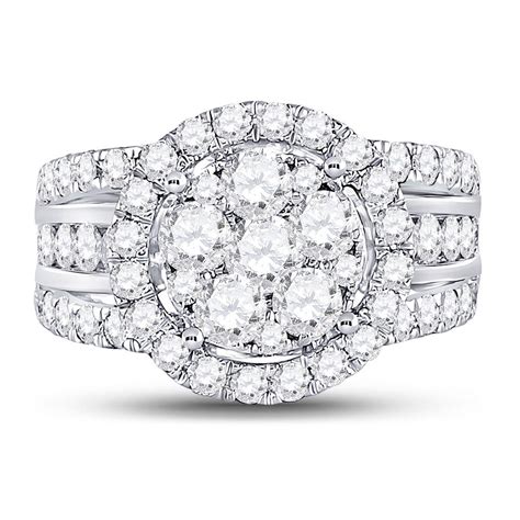 14kt White Gold Round Diamond Cluster Bridal Wedding Engagement Ring 2