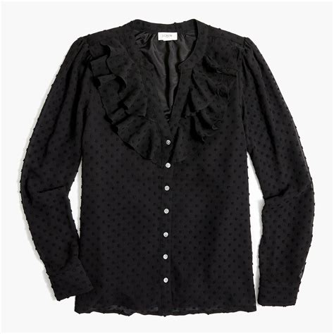 Jcrew Clip Dot Ruffle Button Up Shirt In Black Lyst