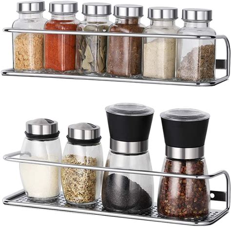 Nex Spice Rack Organizer Wall Mounted Spice Storage Shelf 2 Pack Chrome Home