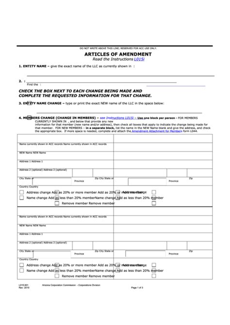 Arizona Corporation Commission Form L015 005 Fillable - Printable Forms Free Online