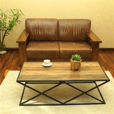 Buy YATAI Wooden Center Table With Metal X Shaped Base Frame Coffee