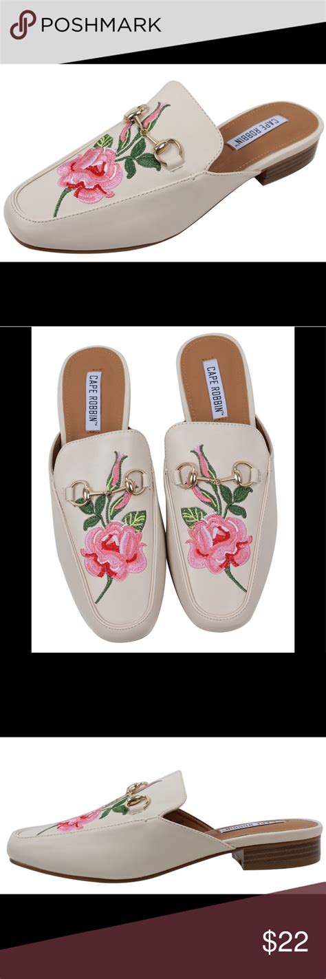 Nude Floral Embroidered Slip On Mules Trendy Sandals Slip On Shoes