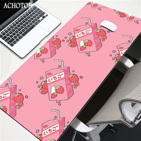 Cute Pink Strawberry Milk Anime Mouse Pad Gamer Desktop Keyboard Carpet