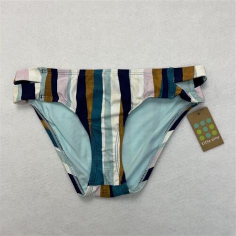 Title Nine Naiad Bikini Bottom Swimwear Striped UPF 50 Low Rise Size XS