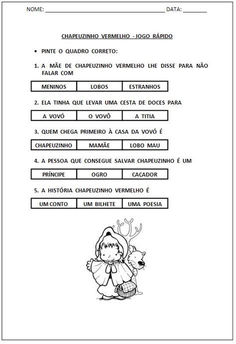 Atividades para Alfabetização - Chapeuzinho Vermelho - SÓ ESCOLA